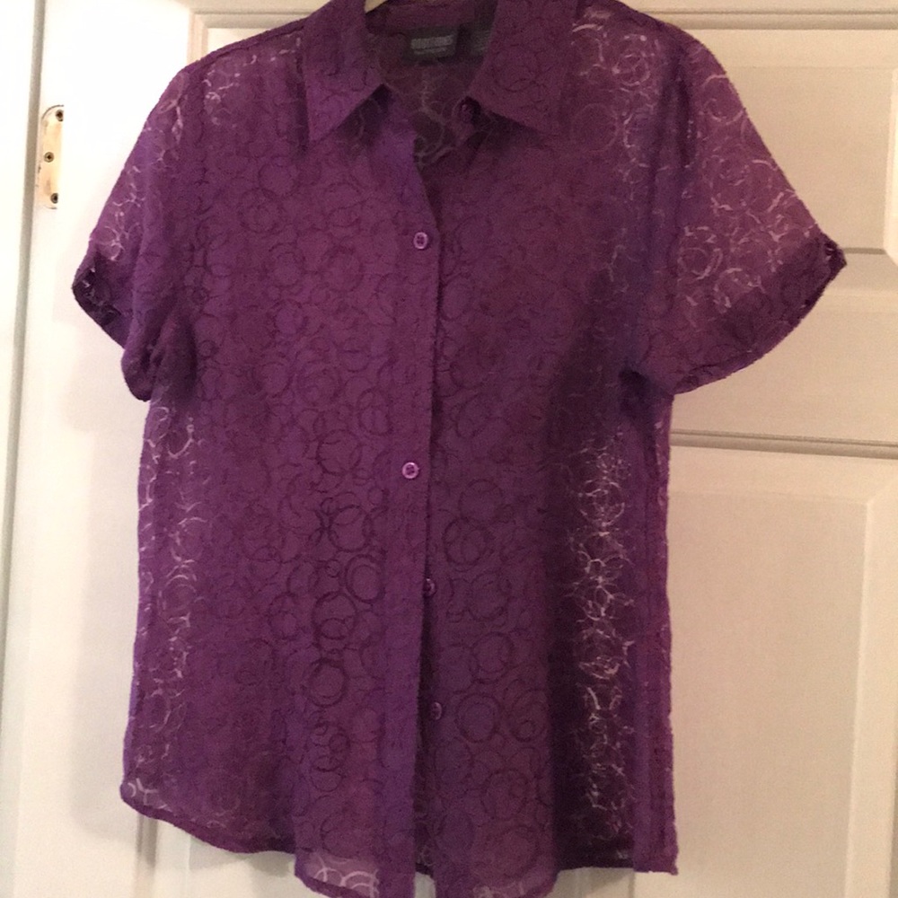 Chico’s short sleeve purple burn-out blouse